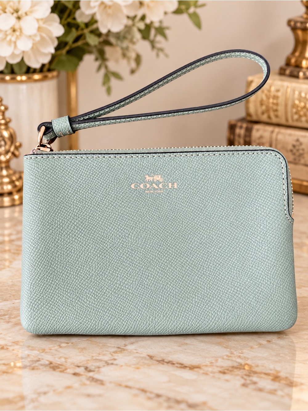 Coach Mint Green Saffiano Leather Wristlet